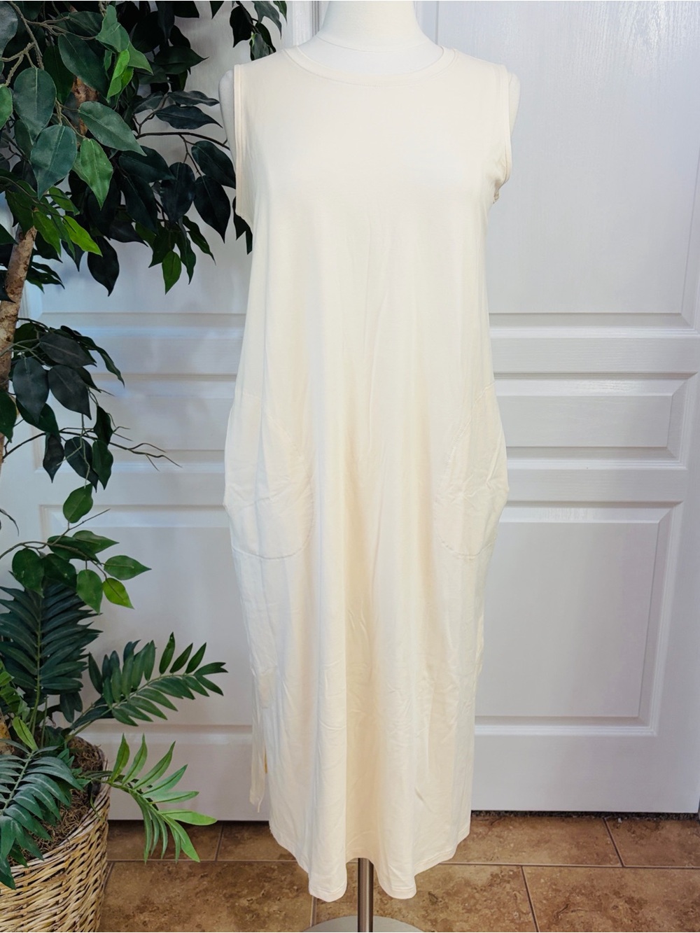 AnyBody Cozy Knit Jersey Tank Dress ~ Warm Sand